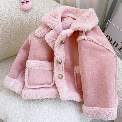 Girls Sherpa Lined Jacket | Kids | Button Front | Plush Winter Coat | Warm Outerwear | Steven & Levon