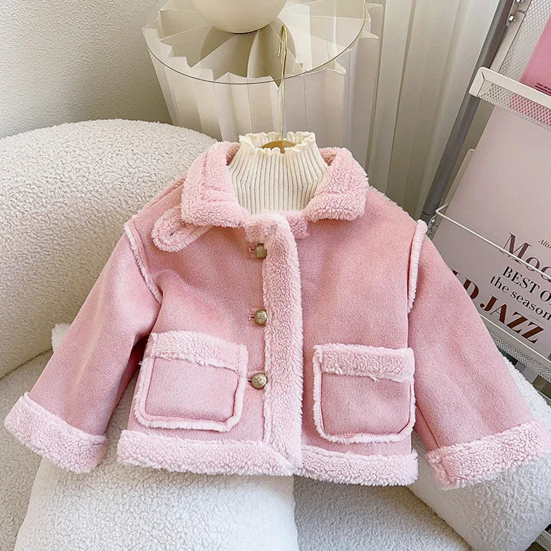Girls Sherpa Lined Jacket | Kids | Button Front | Plush Winter Coat | Warm Outerwear | Steven & Levon
