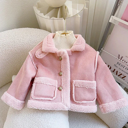 Girls Sherpa Lined Jacket | Kids | Button Front | Plush Winter Coat | Warm Outerwear | Steven & Levon