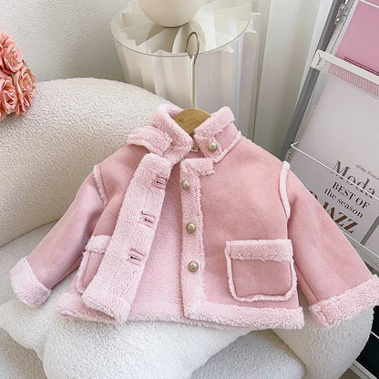 Girls Sherpa Lined Jacket | Kids | Button Front | Plush Winter Coat | Warm Outerwear | Steven & Levon