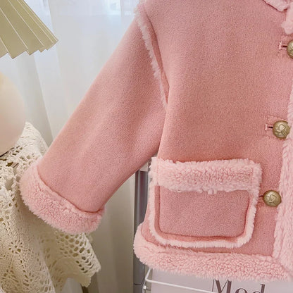 Girls Sherpa Lined Jacket | Kids | Button Front | Plush Winter Coat | Warm Outerwear | Steven & Levon