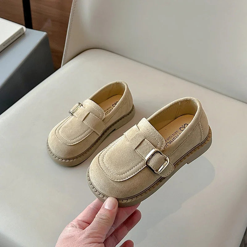 Girls Loafers | Soft Suede | Buckle Strap | Casual School Shoes | Brown | Steven & Levon