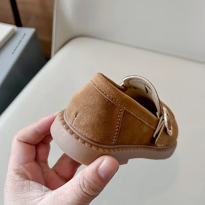 Girls Loafers | Soft Suede | Buckle Strap | Casual School Shoes | Brown | Steven & Levon