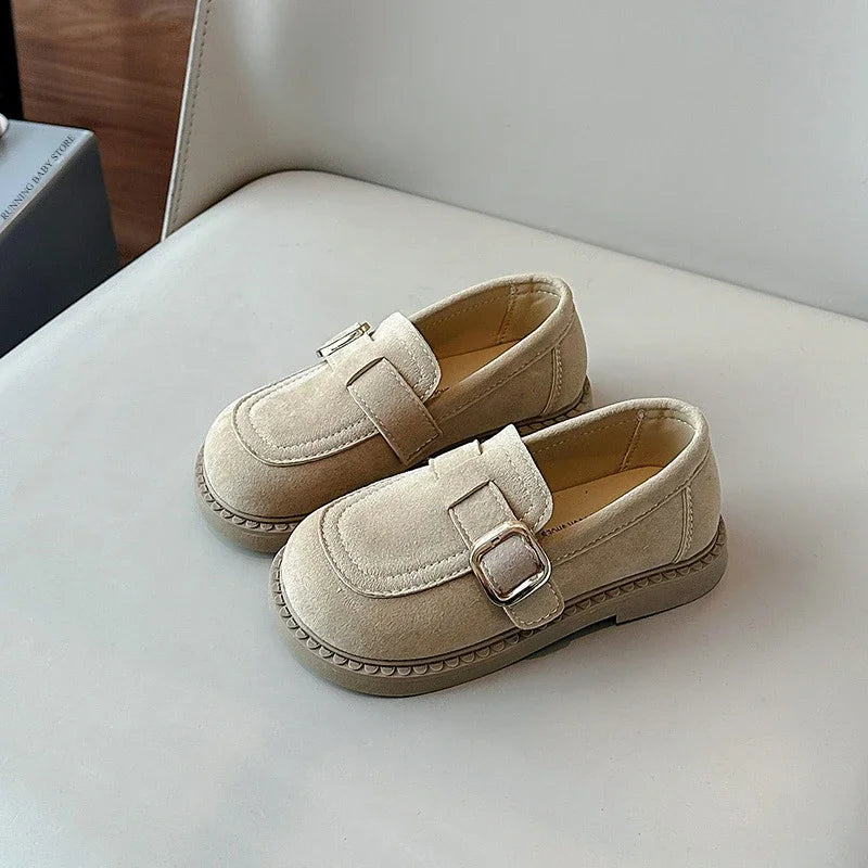 Girls Loafers | Soft Suede | Buckle Strap | Casual School Shoes | Brown | Steven & Levon