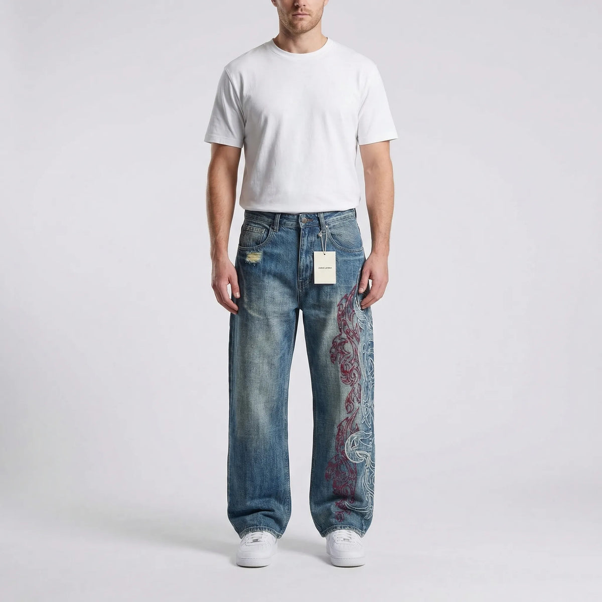 Grunvik - Wide-Leg Baggy Embroidered Jeans  Casual Street Styling