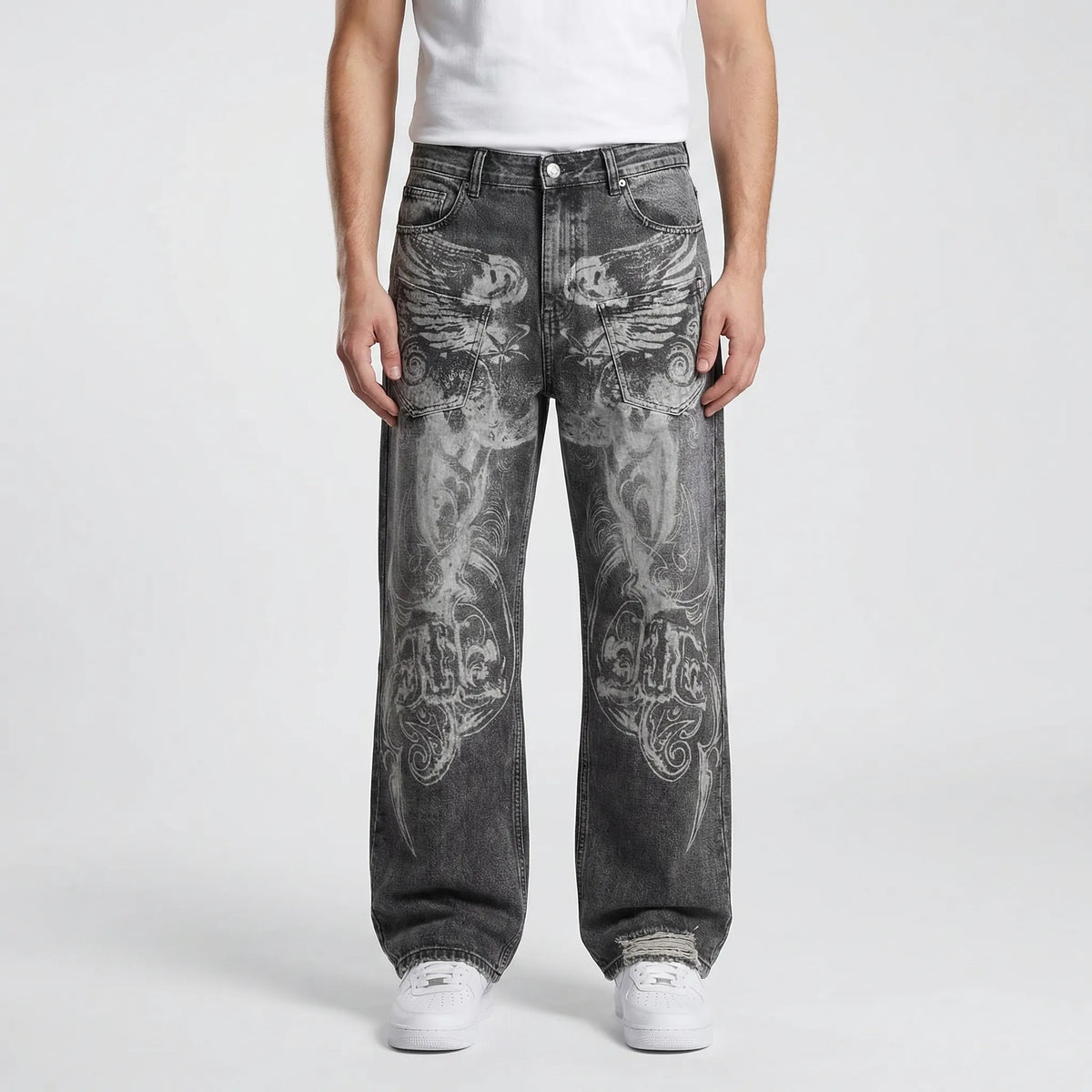 Grunvik - Wide-Leg Baggy Embroidered Jeans  Casual Street Styling
