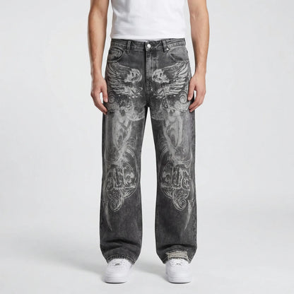 Grunvik - Wide-Leg Baggy Embroidered Jeans  Casual Street Styling