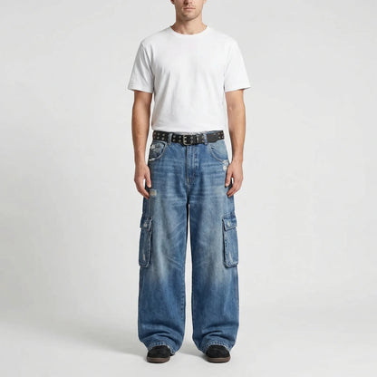 Grunvik - Wide-Leg Baggy Embroidered Jeans  Casual Street Styling