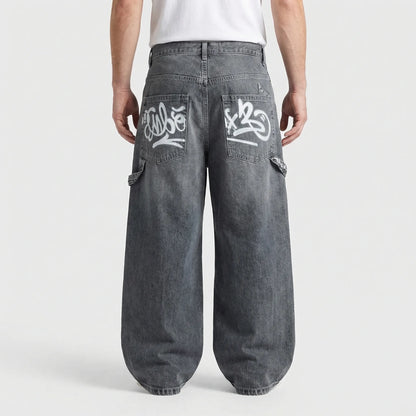 Grunvik - Wide-Leg Baggy Embroidered Jeans  Casual Street Styling