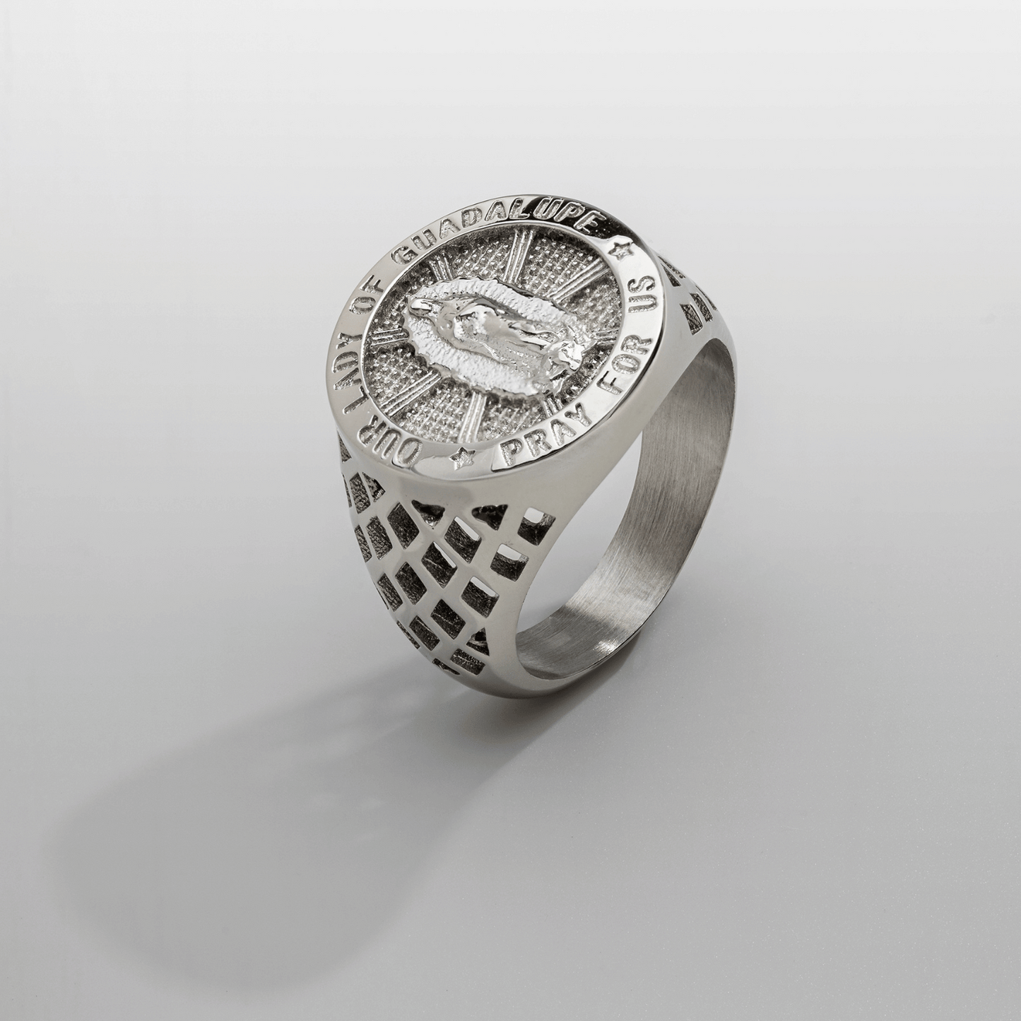 Guadalupe Sovereign Ring | Silver | Unisex | Stainless Steel | Virgin Mary Design | Religious Jewelry | Steven & Levon