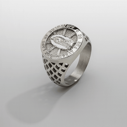 Guadalupe Sovereign Ring | Silver | Unisex | Stainless Steel | Virgin Mary Design | Religious Jewelry | Steven & Levon