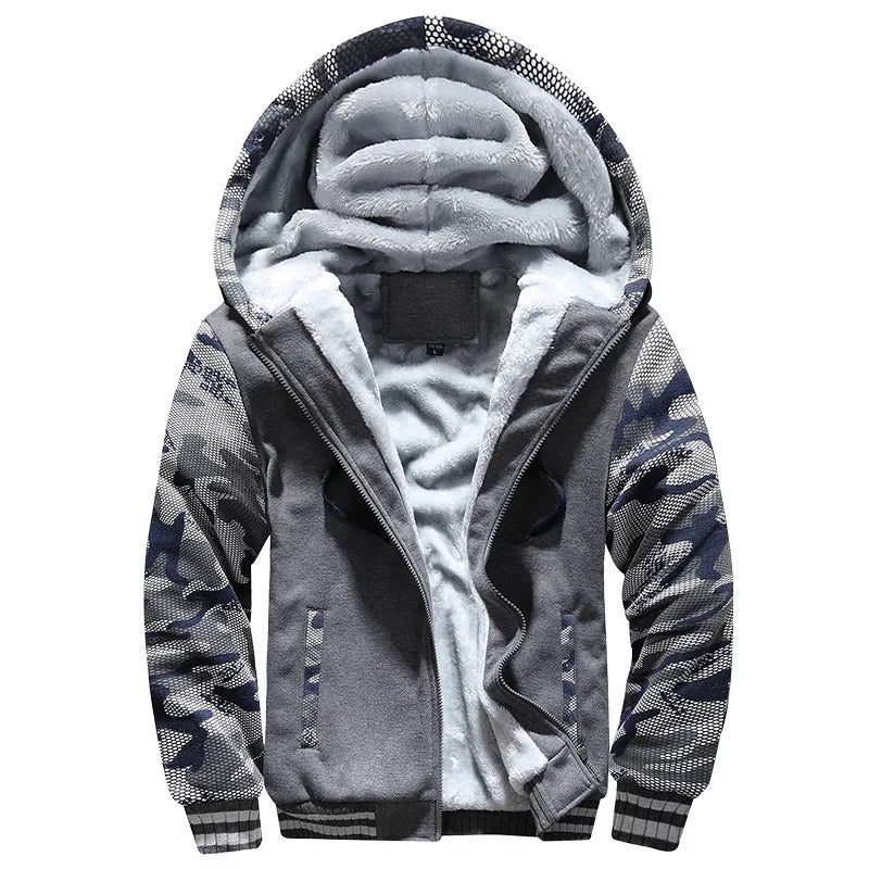 Men's Fleece Jacket | Camouflage Pattern | Hooded Zip Front | Ribbed Cuffs | Steven & Levon