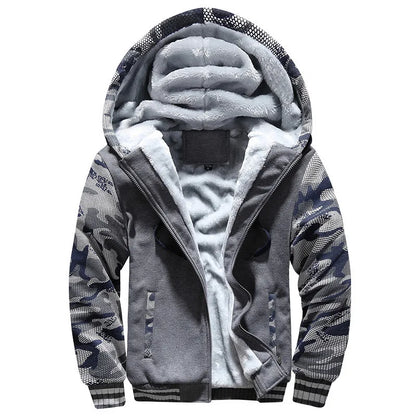 Men's Fleece Jacket | Camouflage Pattern | Hooded Zip Front | Ribbed Cuffs | Steven & Levon