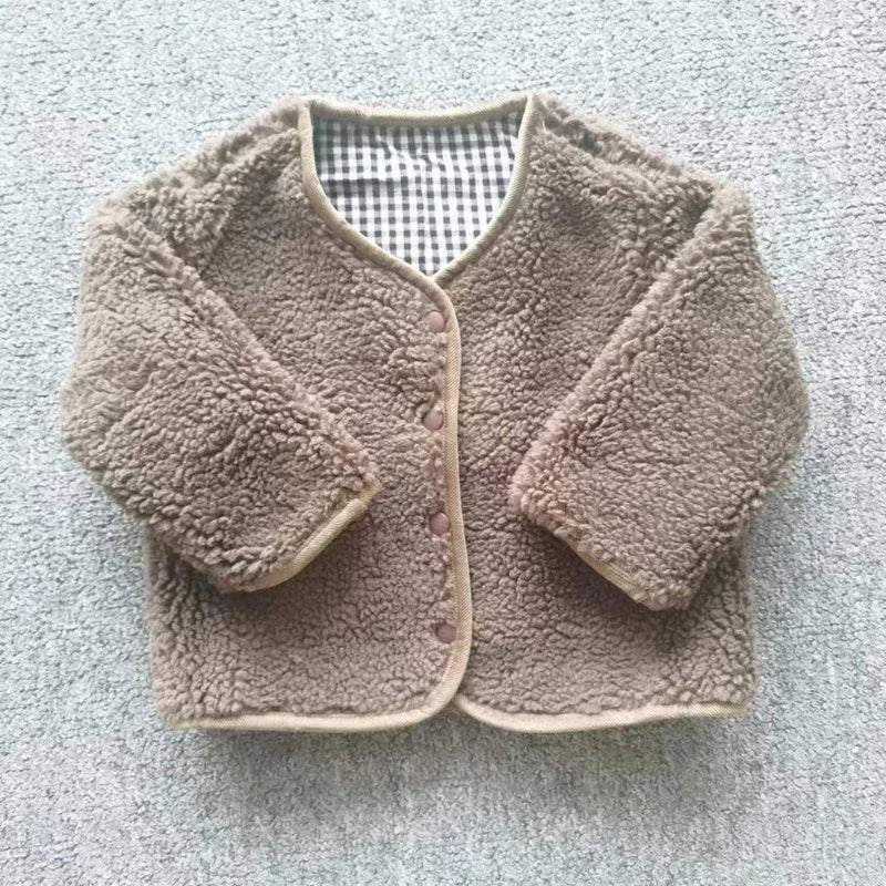 Kids Reversible Fleece Jacket | Boys & Girls | Plaid Lining | Winter Coat | Warm Outerwear | Steven & Levon