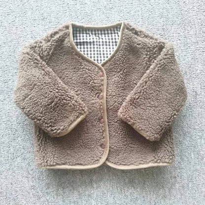Kids Reversible Fleece Jacket | Boys & Girls | Plaid Lining | Winter Coat | Warm Outerwear | Steven & Levon