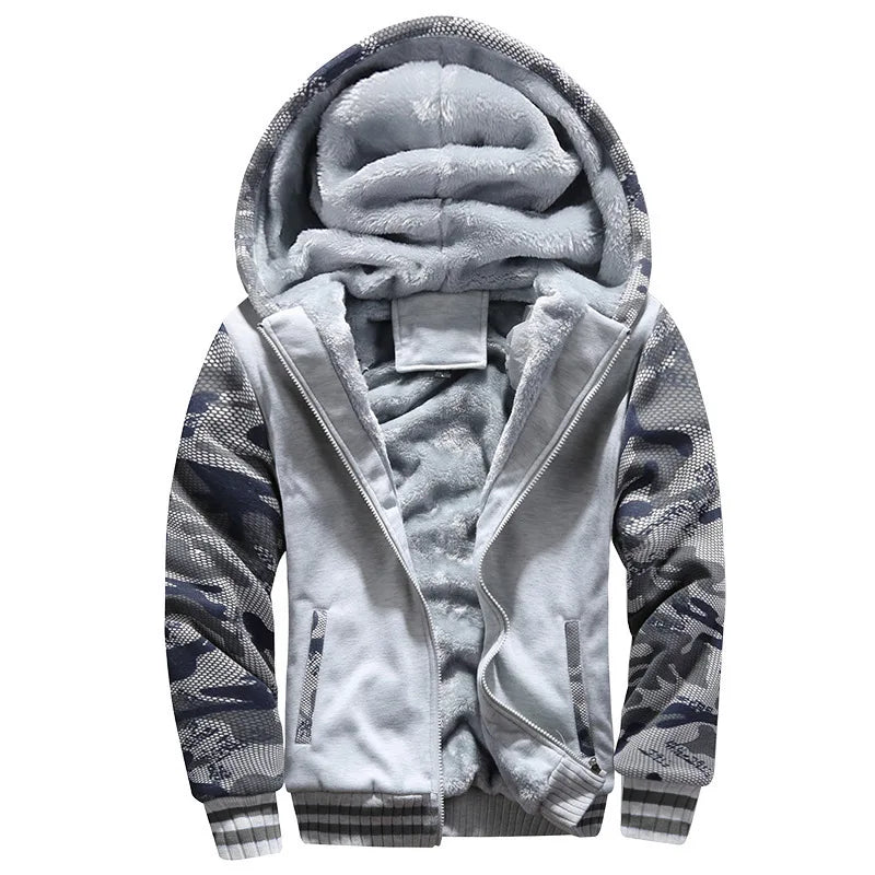 Men's Fleece Jacket | Camouflage Pattern | Hooded Zip Front | Ribbed Cuffs | Steven & Levon