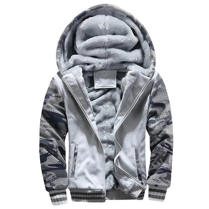 Men's Fleece Jacket | Camouflage Pattern | Hooded Zip Front | Ribbed Cuffs | Steven & Levon