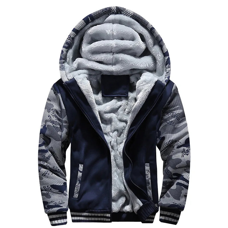 Men's Fleece Jacket | Camouflage Pattern | Hooded Zip Front | Ribbed Cuffs | Steven & Levon