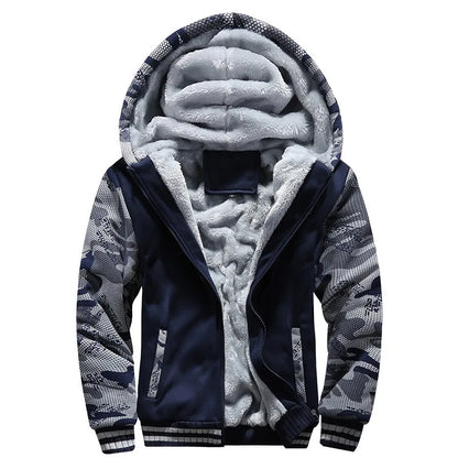 Men's Fleece Jacket | Camouflage Pattern | Hooded Zip Front | Ribbed Cuffs | Steven & Levon