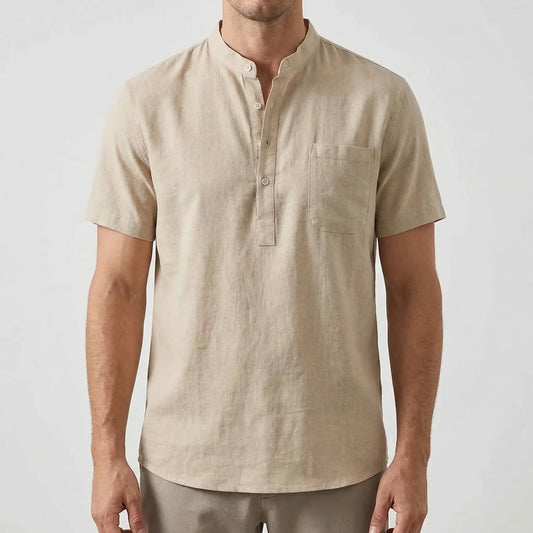 Henluro - Short Sleeve Henley Neck Shirt  Casual Beach Outings