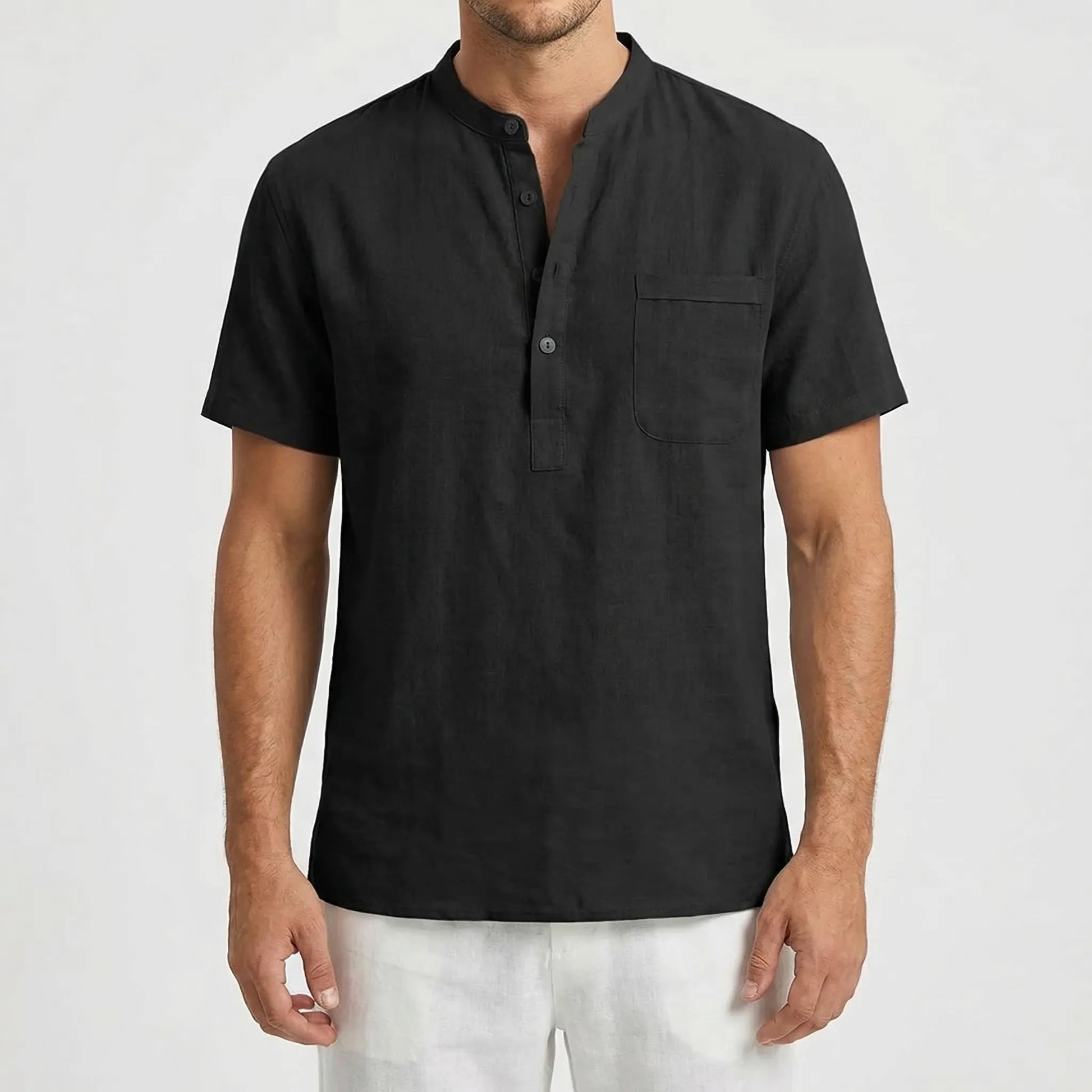 Henluro - Short Sleeve Henley Neck Shirt  Casual Beach Outings