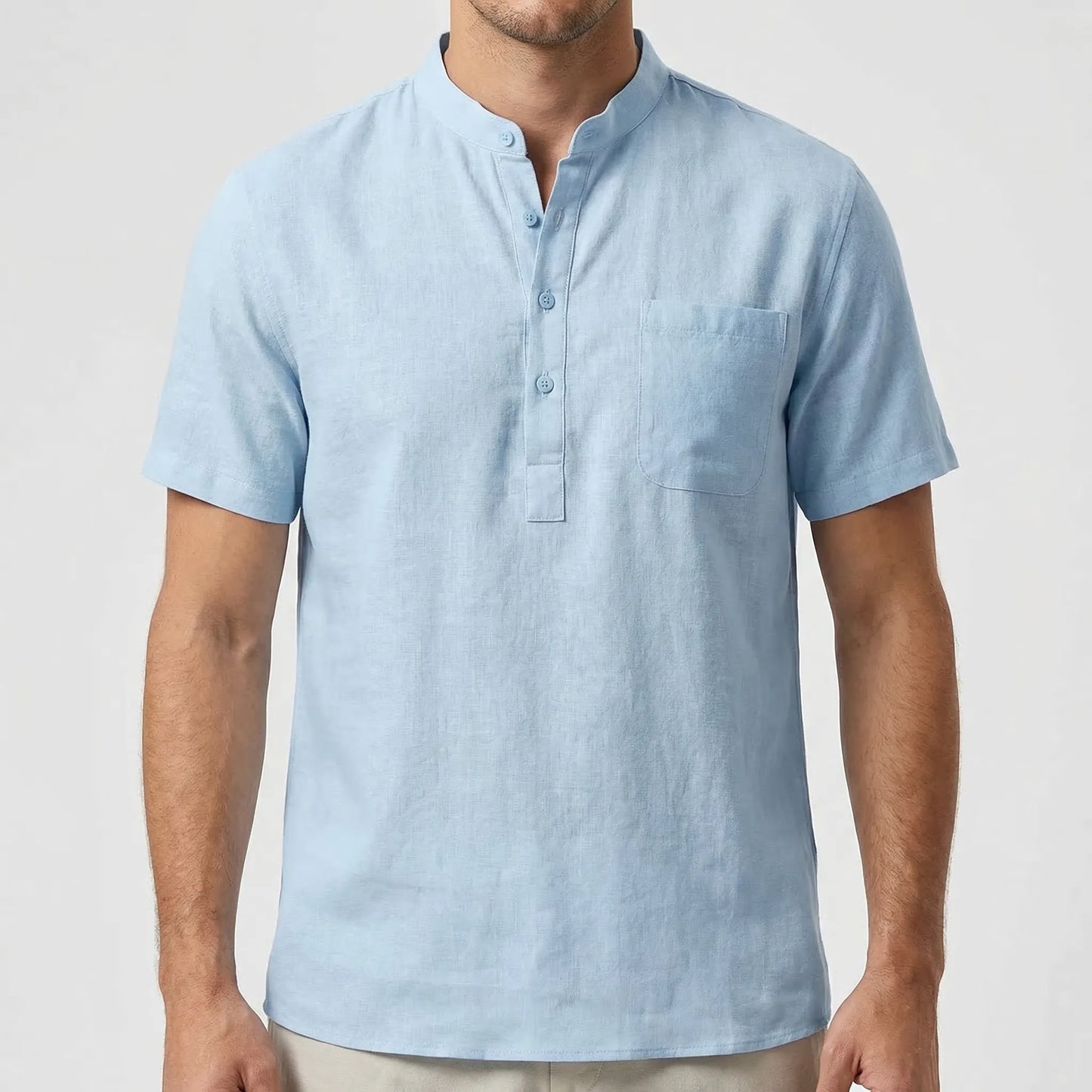 Henluro - Short Sleeve Henley Neck Shirt  Casual Beach Outings