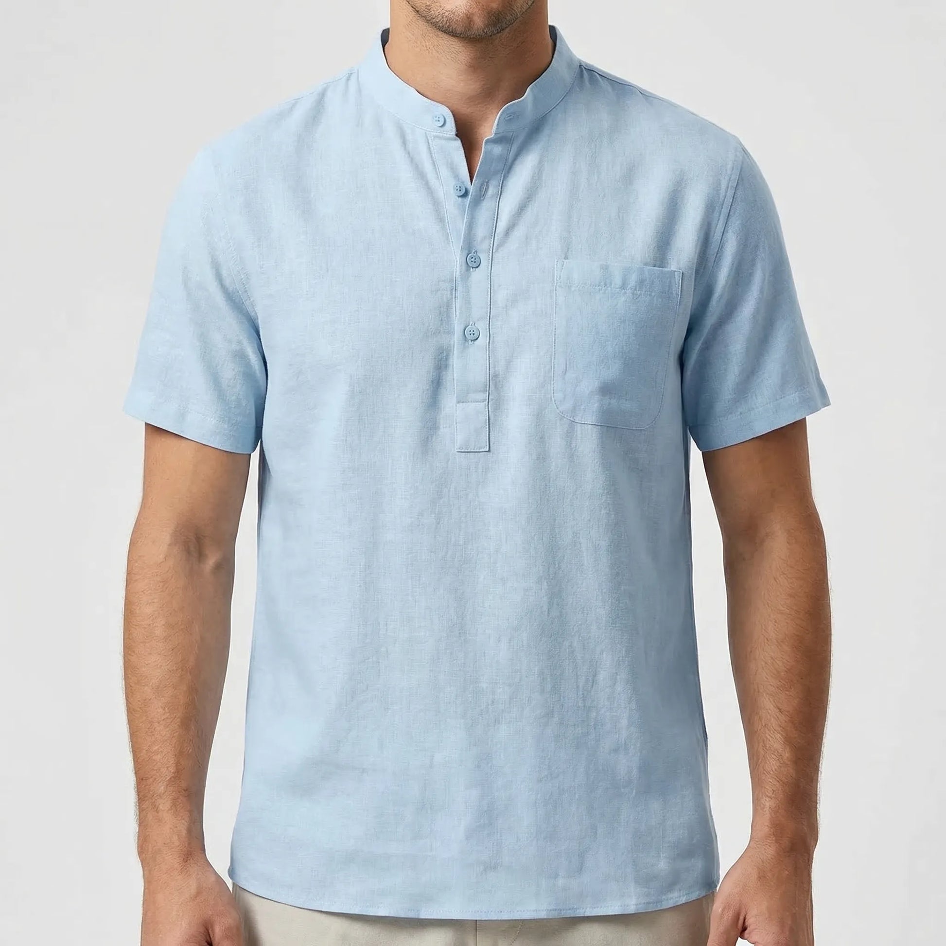 Henluro - Short Sleeve Henley Neck Shirt  Casual Beach Outings