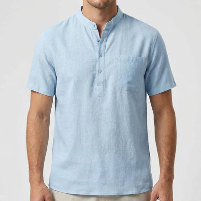 Henluro - Short Sleeve Henley Neck Shirt  Casual Beach Outings