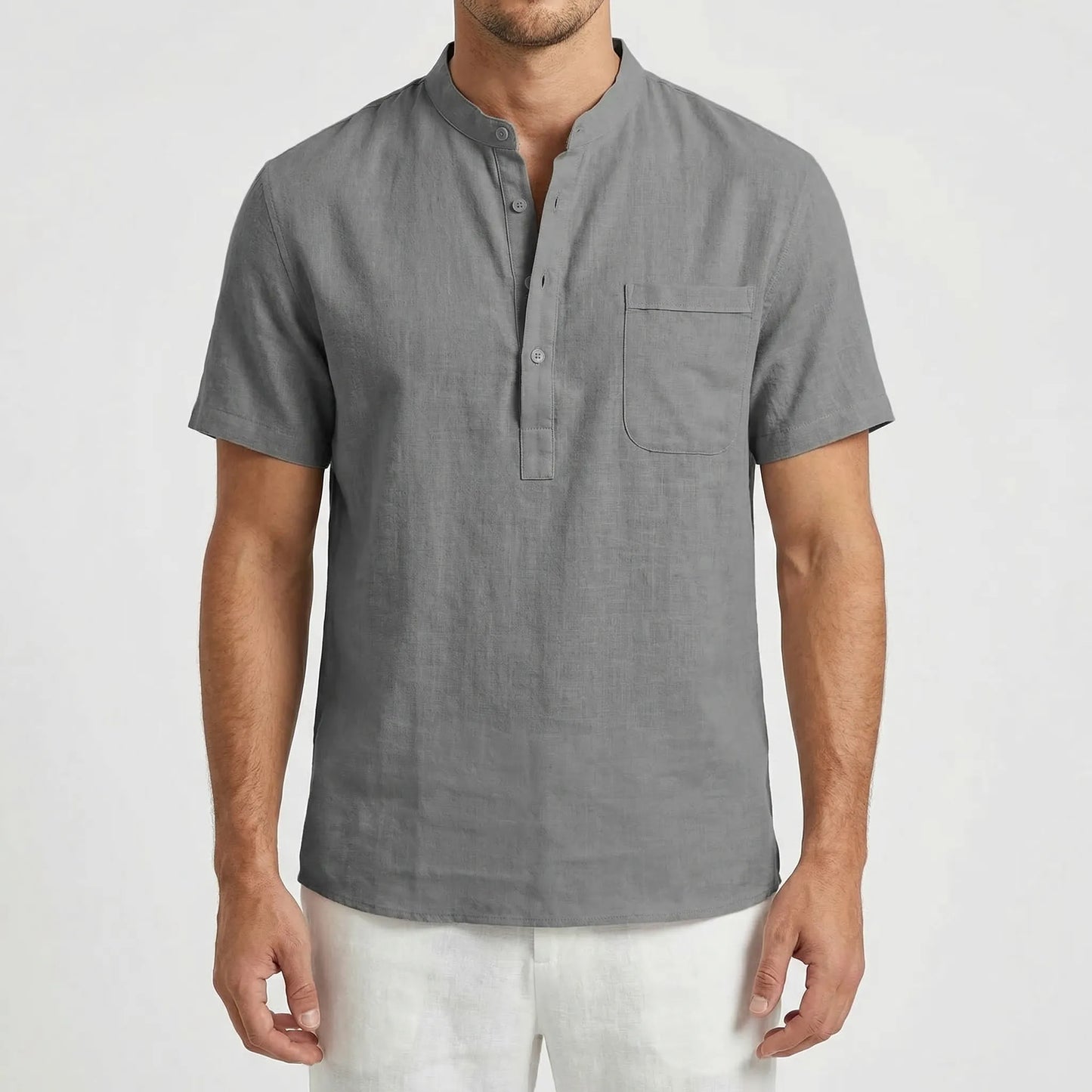Henluro - Short Sleeve Henley Neck Shirt  Casual Beach Outings