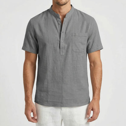 Henluro - Short Sleeve Henley Neck Shirt  Casual Beach Outings