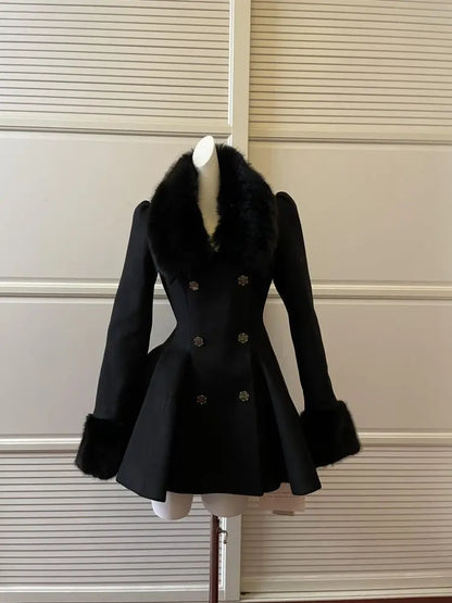 Hepburn Wool Coat | Fur Collar & Double-Breasted | Fit-and-Flare | Steven & Levon