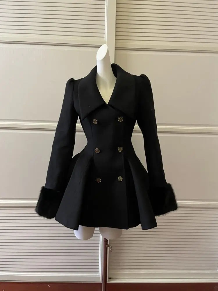 Hepburn Wool Coat | Fur Collar & Double-Breasted | Fit-and-Flare | Steven & Levon
