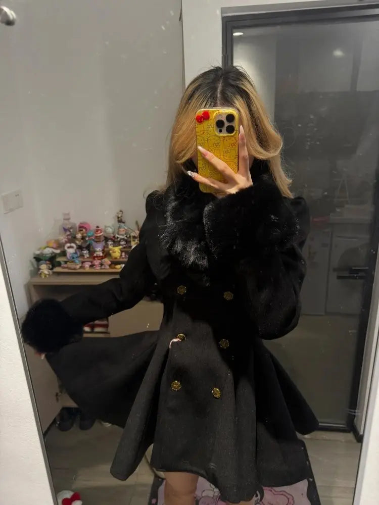Hepburn Wool Coat | Fur Collar & Double-Breasted | Fit-and-Flare | Steven & Levon