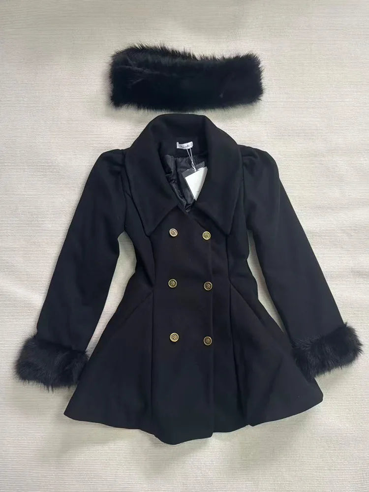 Hepburn Wool Coat | Fur Collar & Double-Breasted | Fit-and-Flare | Steven & Levon