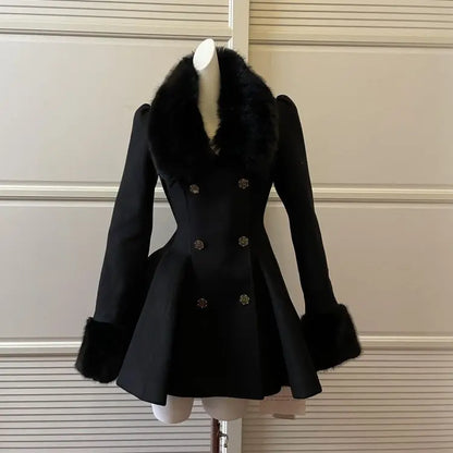 Hepburn Wool Coat | Fur Collar & Double-Breasted | Fit-and-Flare | Steven & Levon