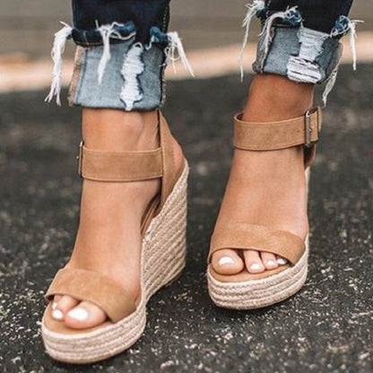 Platform Wedge Sandals | Women's Espadrille Wedge Heels | Faux Suede | Open Toe Ankle Strap | Summer Casual Shoes | Steven & Levon