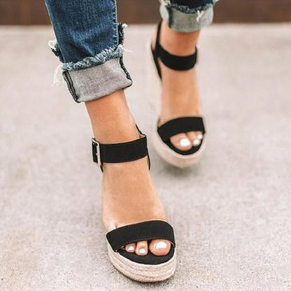 Platform Wedge Sandals | Women's Espadrille Wedge Heels | Faux Suede | Open Toe Ankle Strap | Summer Casual Shoes | Steven & Levon