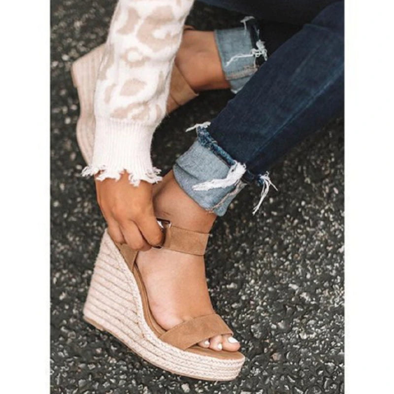 Platform Wedge Sandals | Women's Espadrille Wedge Heels | Faux Suede | Open Toe Ankle Strap | Summer Casual Shoes | Steven & Levon