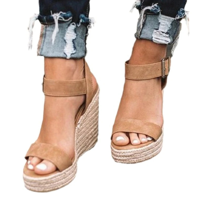 Platform Wedge Sandals | Women's Espadrille Wedge Heels | Faux Suede | Open Toe Ankle Strap | Summer Casual Shoes | Steven & Levon
