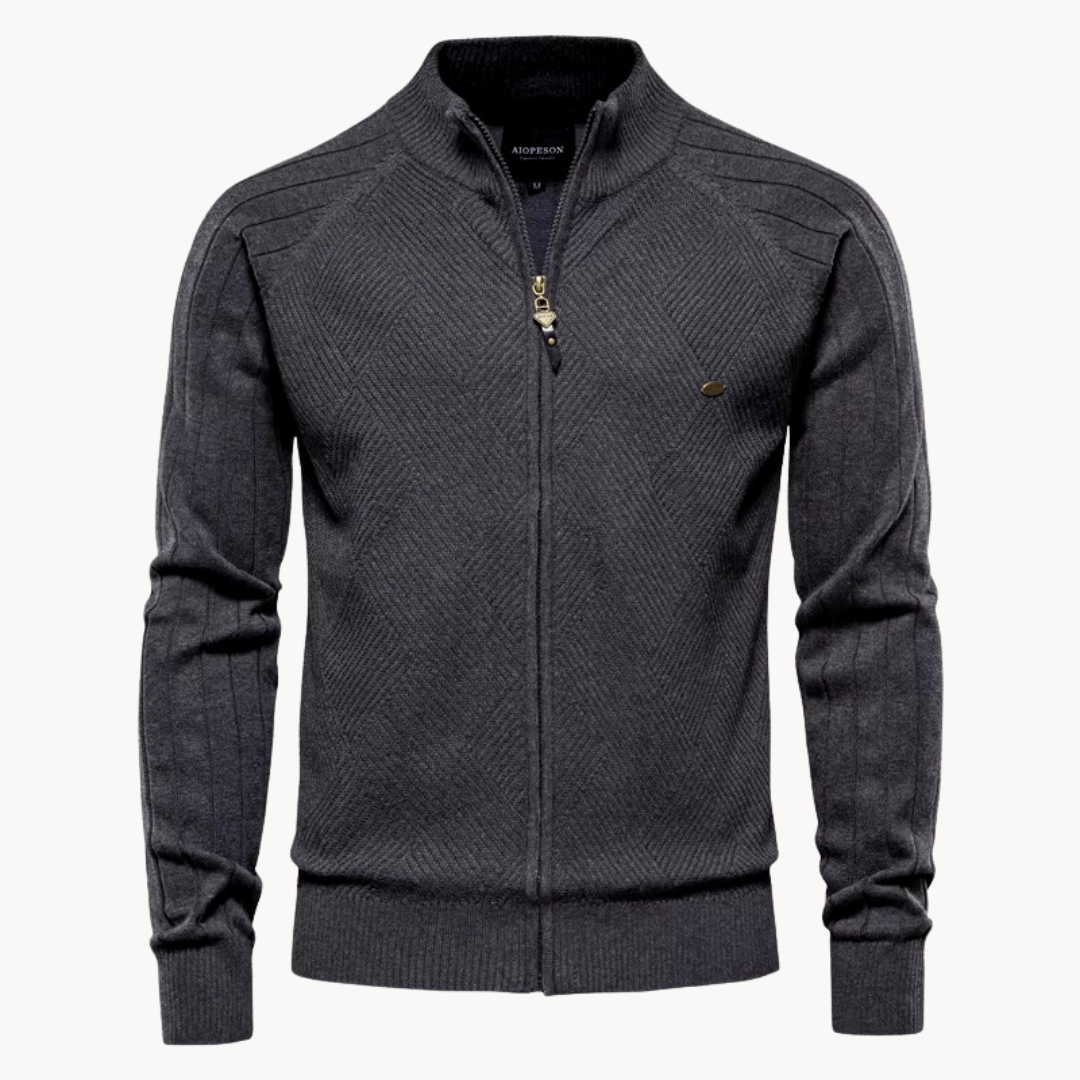 Men's Zip Knit Cardigan | Men | Soft Knit Fabric | Stand Collar | Full Zip | Smart Casual Layer | Steven & Levon