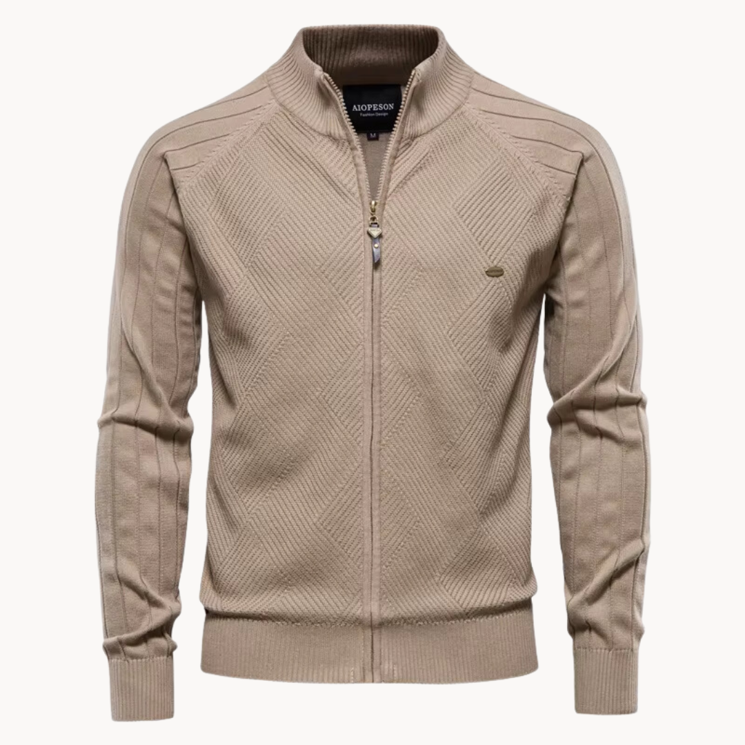 Men's Zip Knit Cardigan | Men | Soft Knit Fabric | Stand Collar | Full Zip | Smart Casual Layer | Steven & Levon