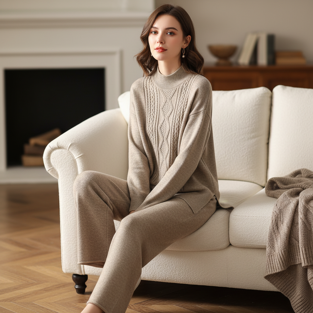 Women's Cashmere Loungewear Set | Pullover & Wide-Leg Trousers | Relaxed Fit | Steven & Levon