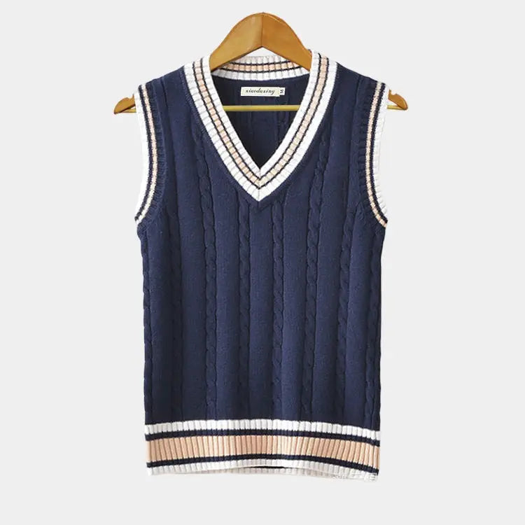 Knitted Sweater Vest | Men | V Neck Ribbed Trim | Regular Fit Layering Top | Steven & Levon
