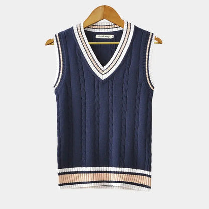 Knitted Sweater Vest | Men | V Neck Ribbed Trim | Regular Fit Layering Top | Steven & Levon