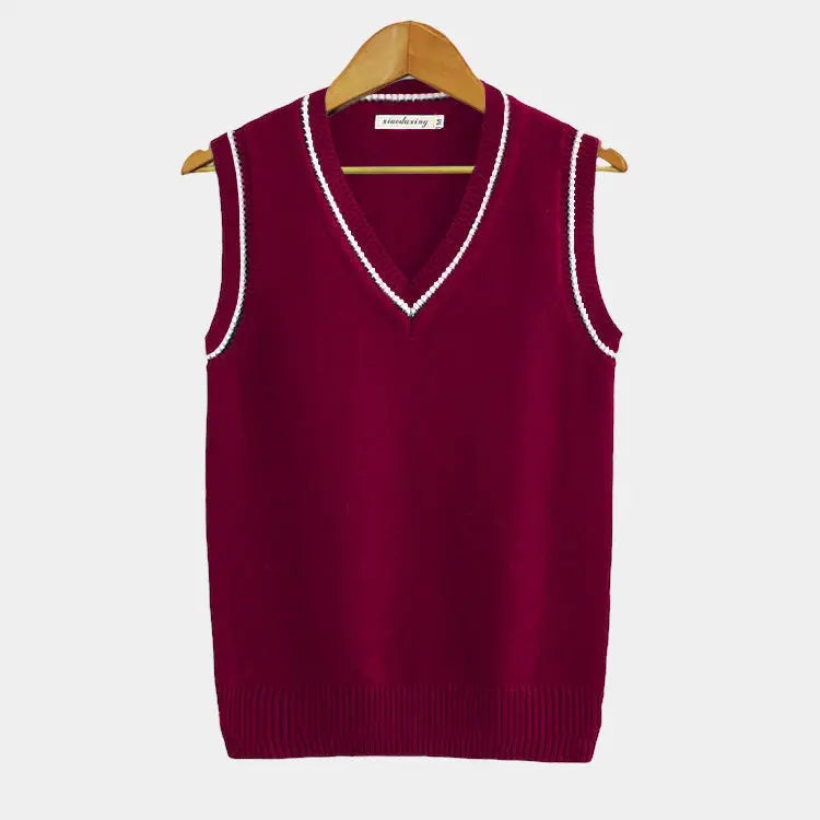 Knitted Sweater Vest | Men | V Neck Ribbed Trim | Regular Fit Layering Top | Steven & Levon