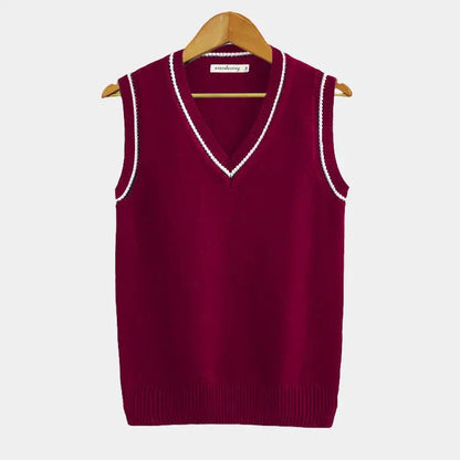 Knitted Sweater Vest | Men | V Neck Ribbed Trim | Regular Fit Layering Top | Steven & Levon