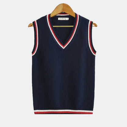 Knitted Sweater Vest | Men | V Neck Ribbed Trim | Regular Fit Layering Top | Steven & Levon