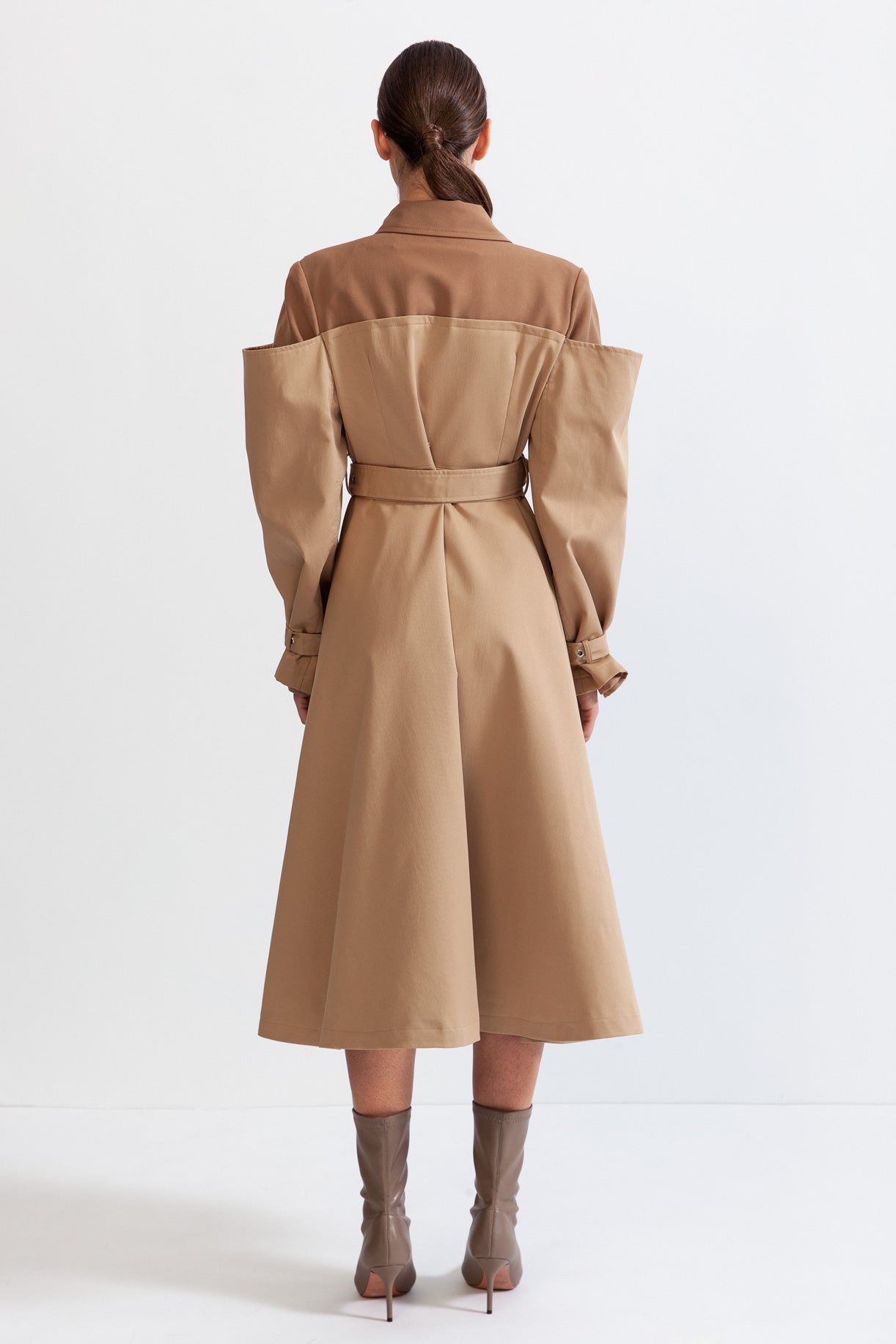 Women's Double Layer Trench Coat | Nude | Belted Waist | Long Overcoat | Steven & Levon