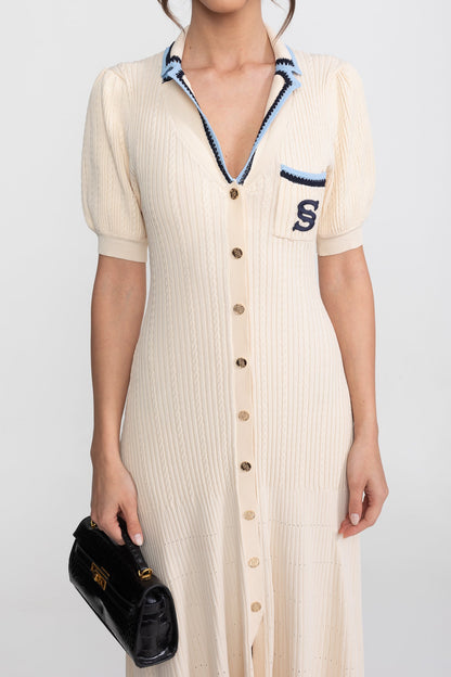 Polo Collar Knit Midi Dress | Women | Short Sleeve | Cream | Steven & Levon