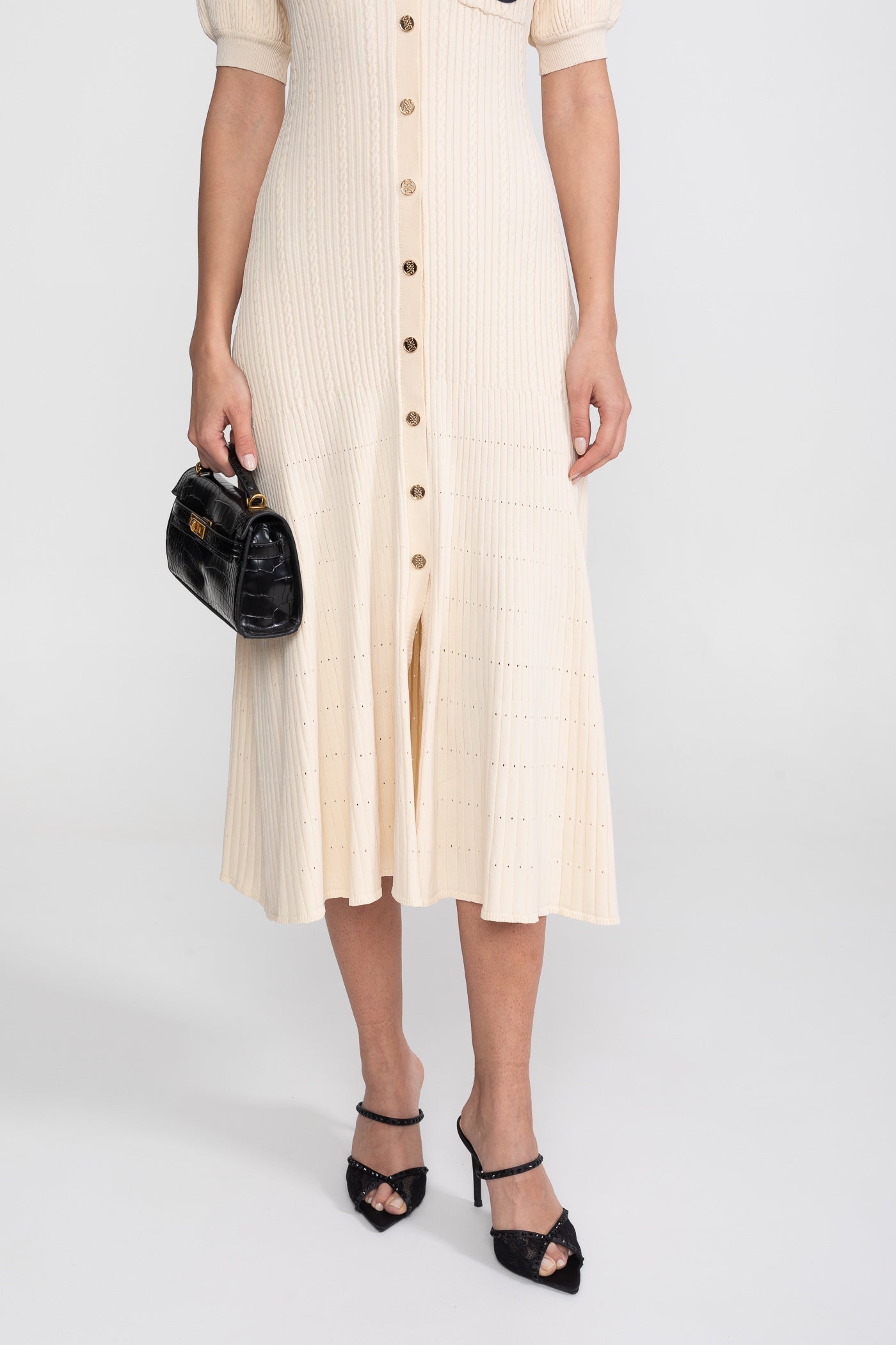 Polo Collar Knit Midi Dress | Women | Short Sleeve | Cream | Steven & Levon